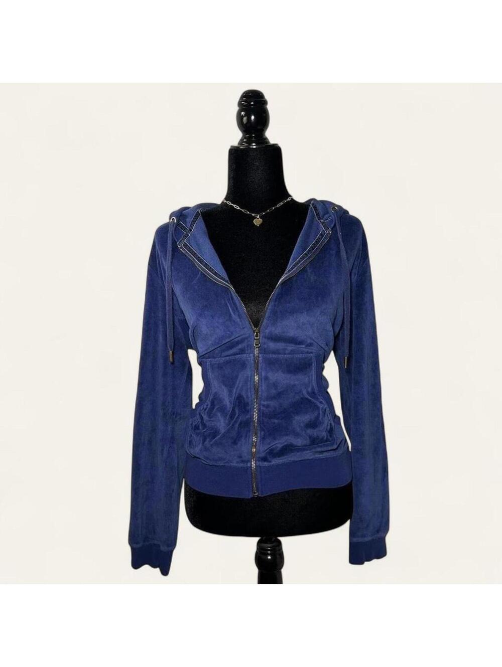 Mango Blue Velour Tracksuit Top Y2K Lounge Size XL
